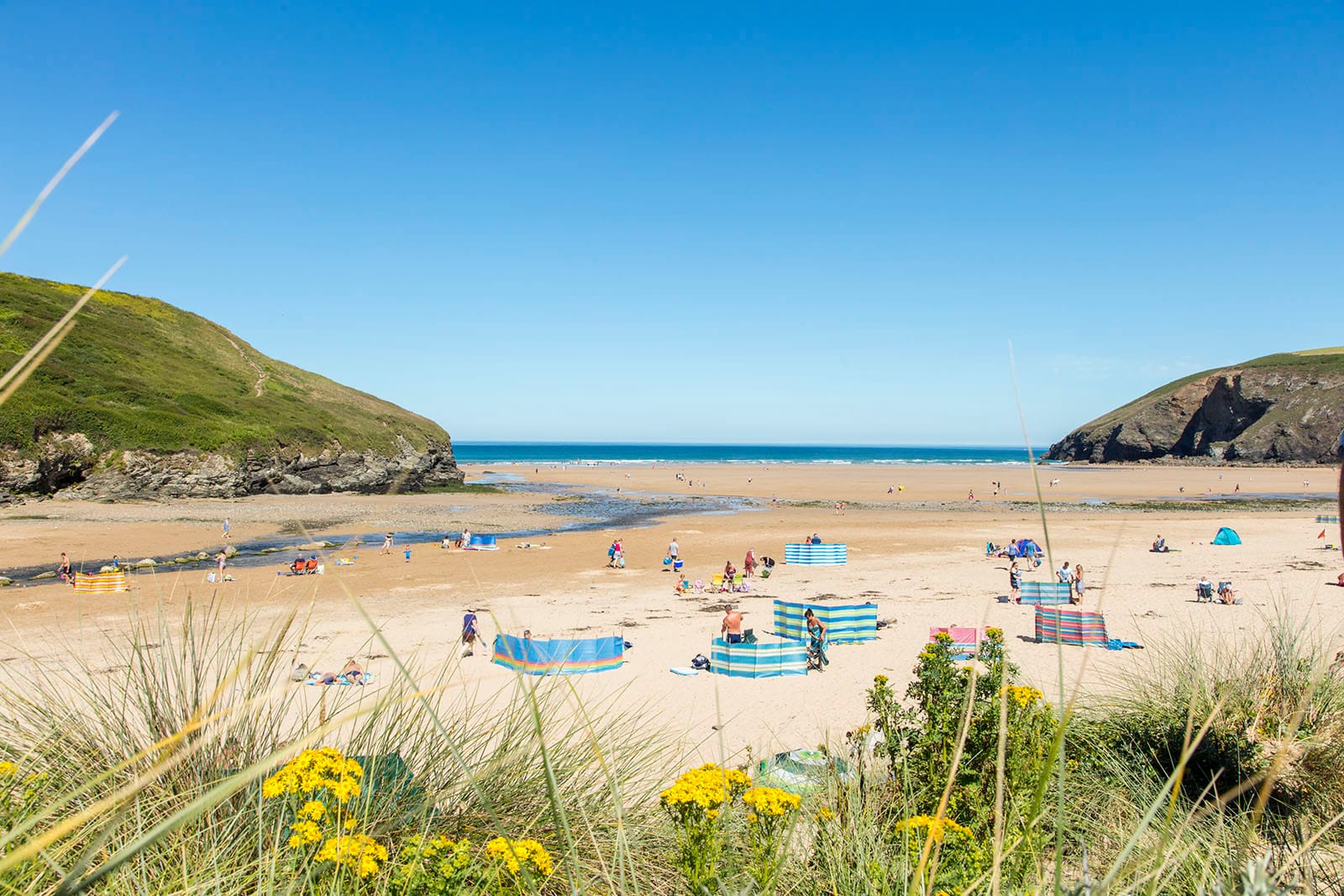 Mawgan Porth beach in summer