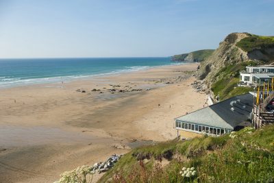 Watergate Bay beach and cliffs