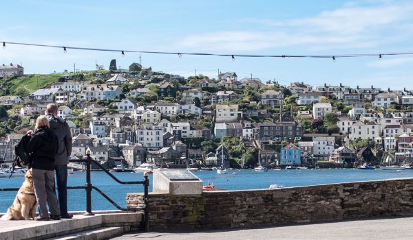 people and dog at Fowey