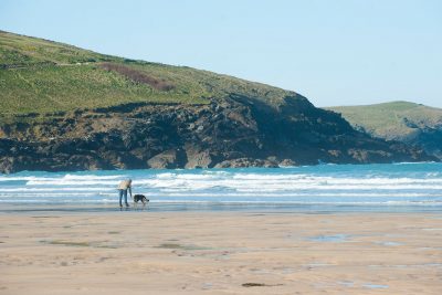 man with dog at Newquay