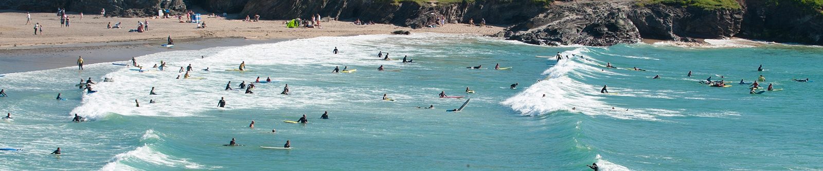 sea full of surfers