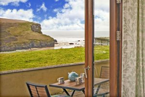 view of the beach from the patio