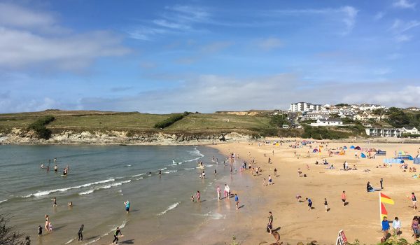 view of busy Porth beach