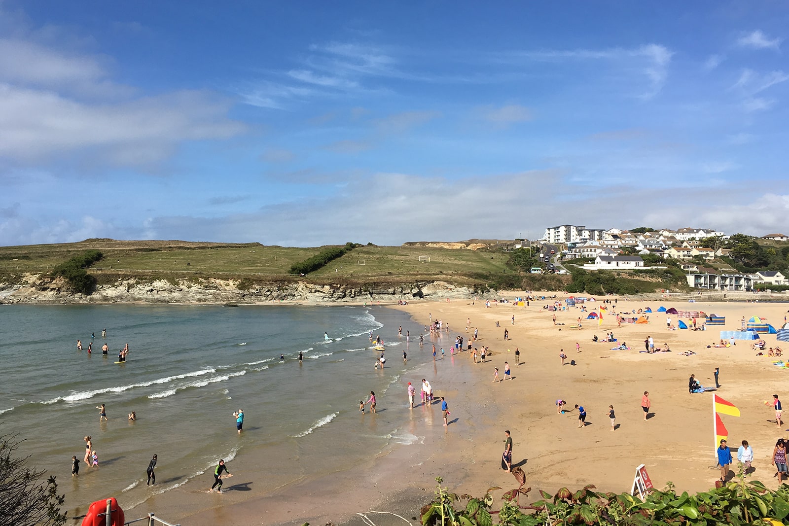 view of busy Porth beach