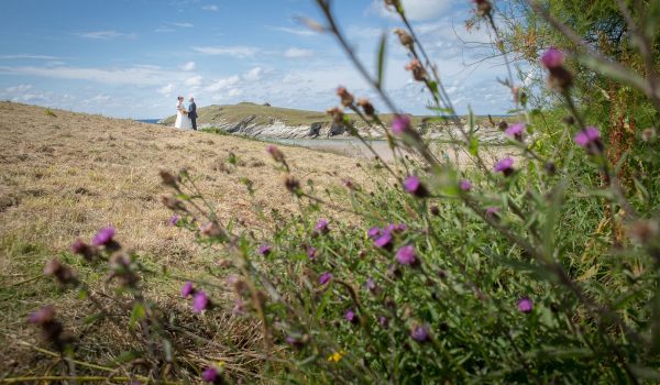 bridal couple on porth headland