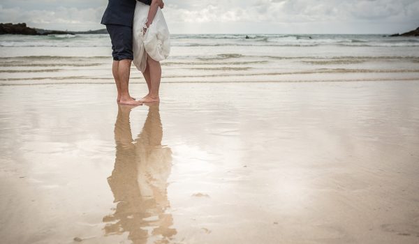 bridal couple on porth beach