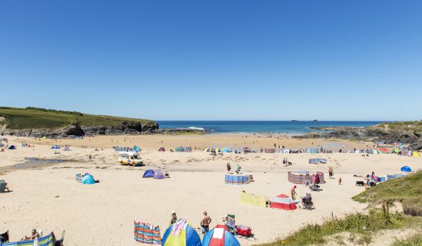 people on Treyarnon Bay