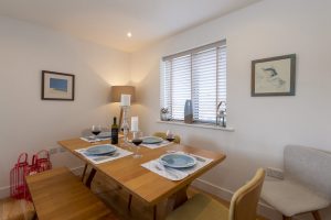 Dining table set for a meal