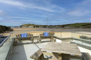 Communal patio area and sun terrace with sea view