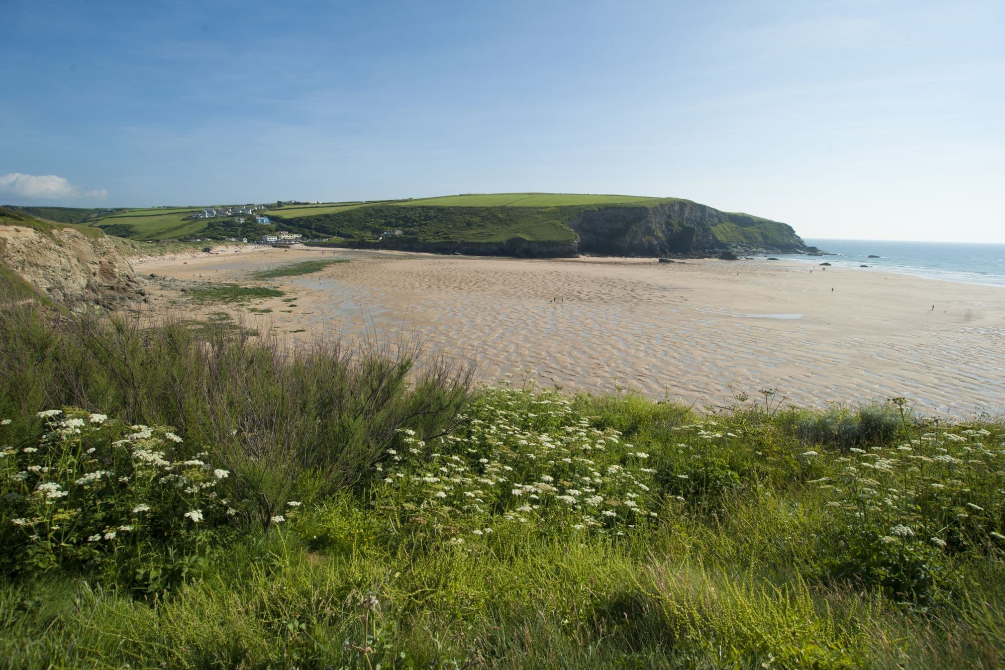 Mawgan Porth headland and beach