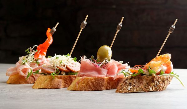 tapas on sliced baguette