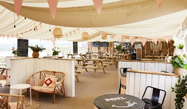 Interior of the marquee at Prawn on the Farm