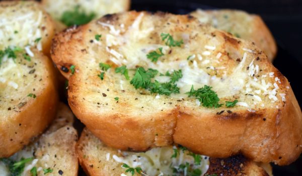 close up of cheesy garlic bread