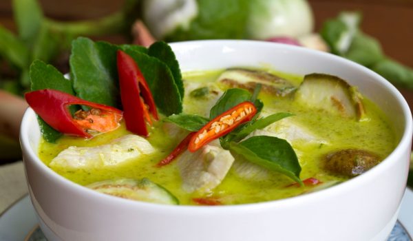 Thai Green Curry in white bowl