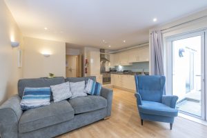 Settee and chair in the living area