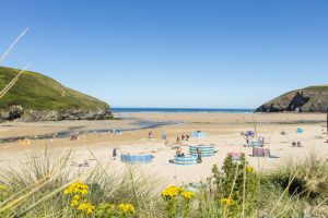 Sunbathers on Mawgan Porth Beach