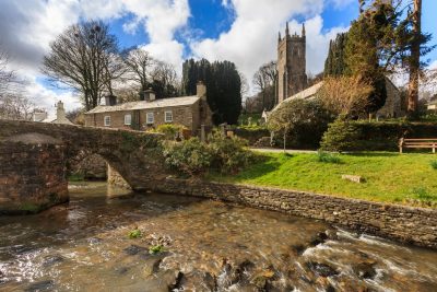 The Church of St Nonna and Pack Horse bridge