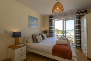 Sea views from double bedroom at No 6 Beach House, a 3 bedroom apartment