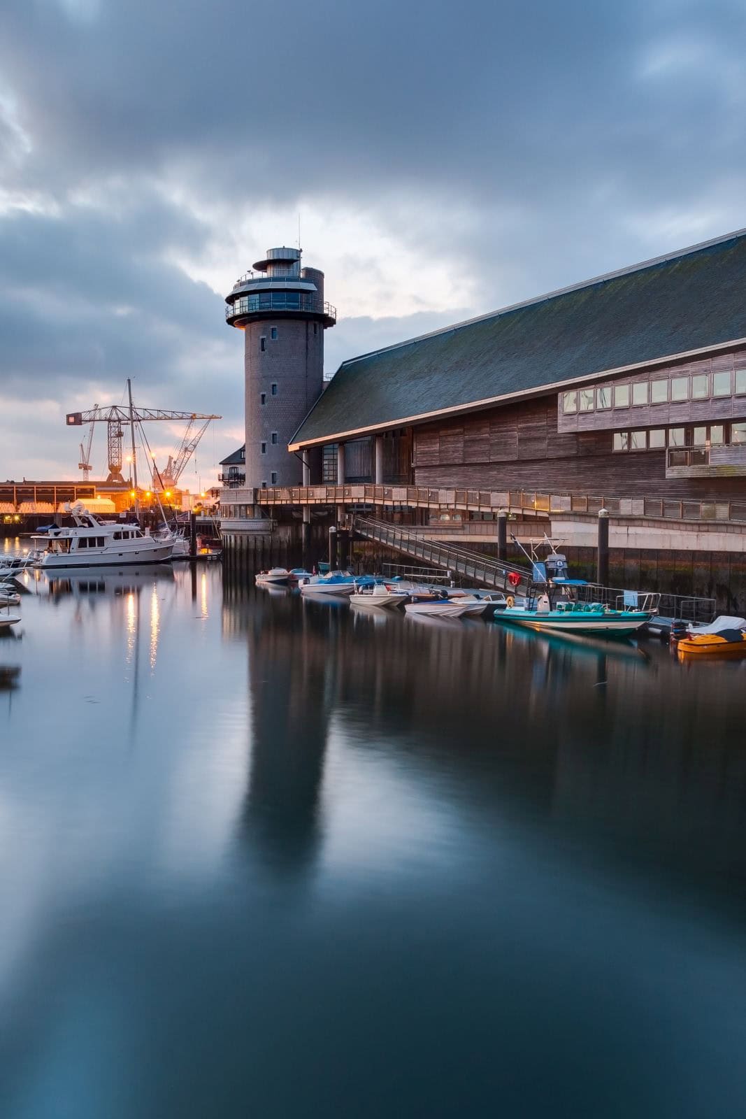 National Maritime Museum Cornwall sunset at the quay