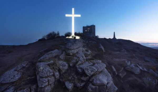 Carn Brae Easter Cross illuminated
