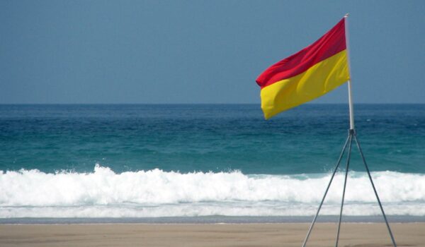 Red and yellow lifeguard flag